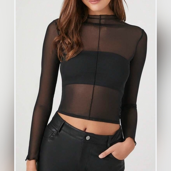SHEIN Tops - Shein Sheer Mesh Black Crop Top Medium - New With Tags